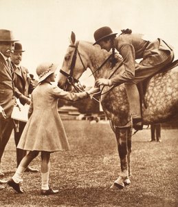 Prinsessan Elizabeth och en konkurrent, barnens dag på Richmond Horse Show